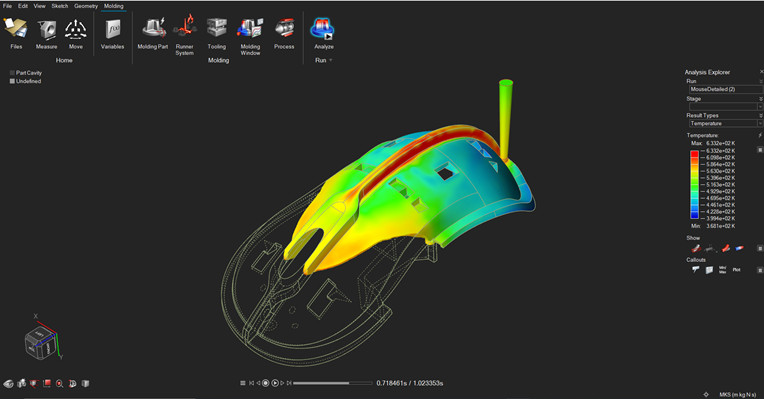 Altair Inspire Mold plastik enjeksiyon yazılımı sıcaklık sonucu görünümü